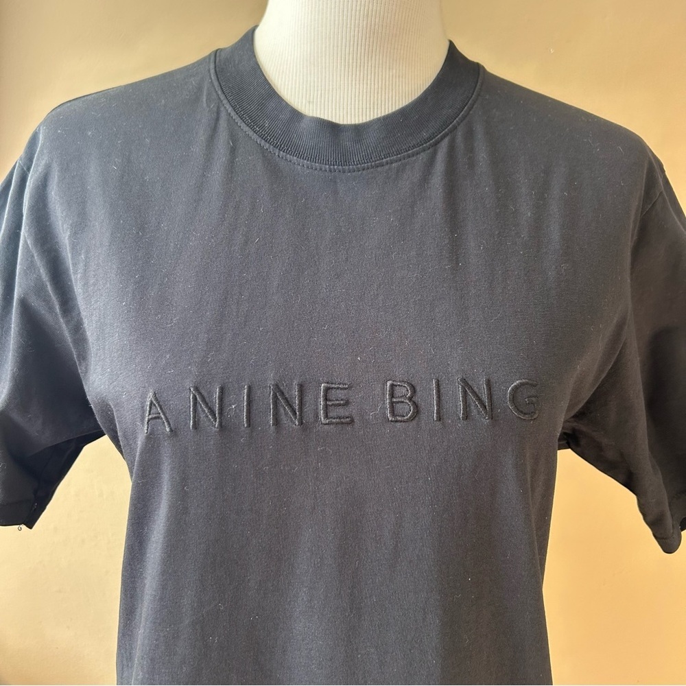 ANINE BING Lili Tee in Tonal Black T-Shirt Spell Out Size S - Picture 4 of 15